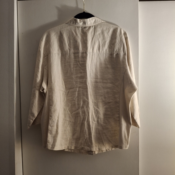 Coral Bay Women's Petite Cream Linen Blouse - Picture 2 of 8